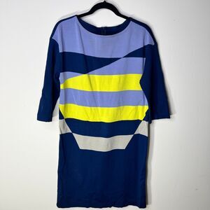 St. John Colorblock Knit Dress Wool Blend Blue Purple Yellow Long sleeve